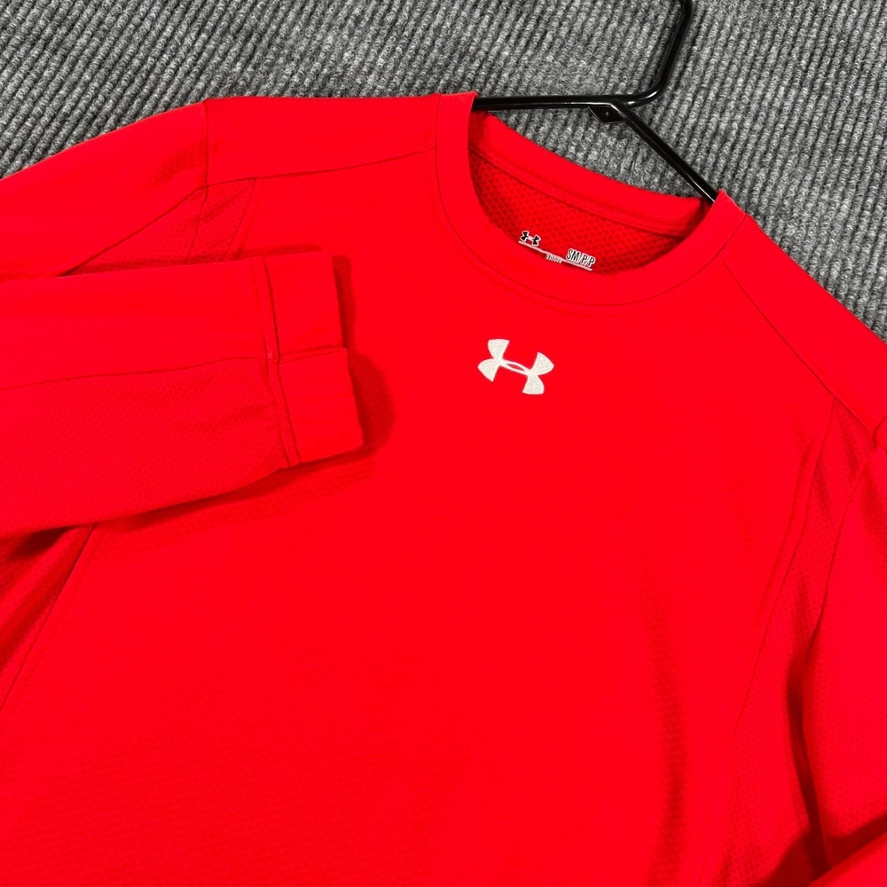 Under Armour Shirt Mens Small Red Long Sleeve Loose Fit All Seasons Workout Gym